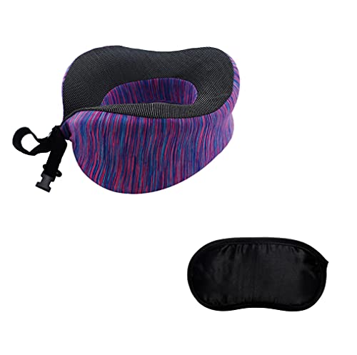 Almohada de Viaje viscoelástica con Memoria y desenfundable. Almohada de Cuello para los Aviones, Tren, autobús. Cojín Cervical para el Dolor de Cuello. (05_Rayas Gris)