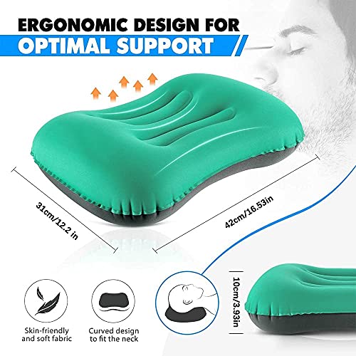 Almohada hinchable, almohada hinchable, ultraligera, de prensa de mano, cómoda para dormir en viajes, senderismo o senderismo