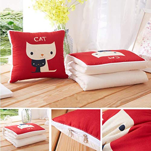 Almohada Hipoalergénica y Edredón 2 en 1 Portátil, Auto-Conducción al Aire Libre Niños Reposo Aire Acondicionado Cobertor de Cama TV Manta de Dormir Bolsa de Dormir Almohada (Cat at Night)