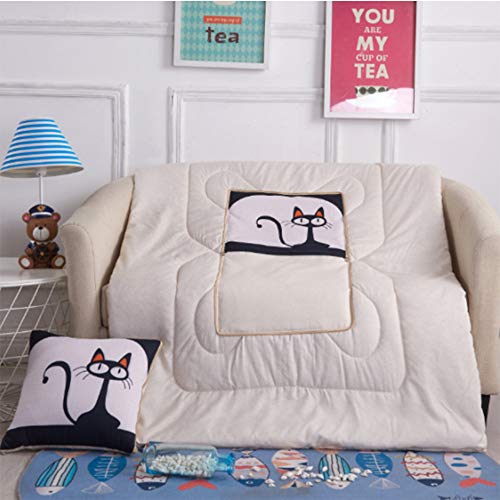 Almohada Hipoalergénica y Edredón 2 en 1 Portátil, Auto-Conducción al Aire Libre Niños Reposo Aire Acondicionado Cobertor de Cama TV Manta de Dormir Bolsa de Dormir Almohada (Cat at Night)