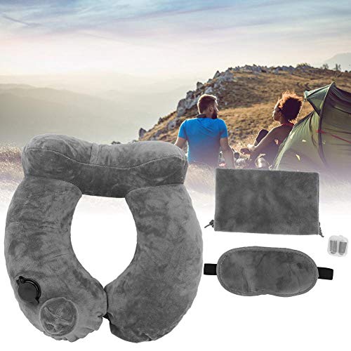 Almohada inflable - 32x30x10cm 4PCS Presione Almohada de viaje inflable automática de usos múltiples Soporte para el cuello tipo U(gris)