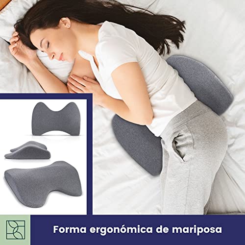 Almohada Lumbar ergonómica - Cómoda Almohada de Espuma con Memoria, dureza Media, Funda Oeko-Tex - Soporte Lumbar, cojin Lumbar Cama y sofá, Almohada Espalda, Almohada Embarazada, Gris - DYNMC YOU