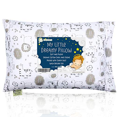 Almohada para Niños con Funda - almohada para niños pequeños De Algodón Orgánico Suave 13x18 para Dormir - Lavable E Respirable - Niños - Perfecta para viajar (KeaSafari)