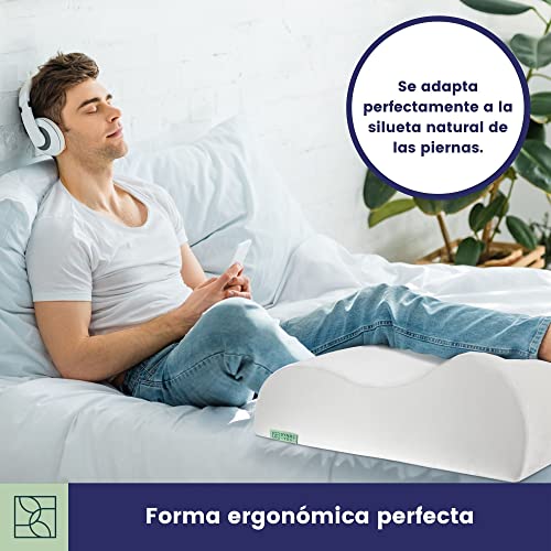 Almohada para piernas y Venas - Cojin ergonomico de Espuma Firme, Funda Suave de Oeko-Tex cojin cuña, cuña elevar piernas, Gran cojín para pies, Almohada Rodillas - DYNMC YOU - Blanco