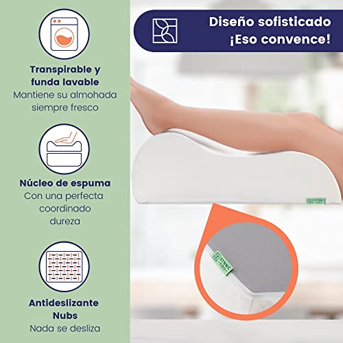 Almohada para piernas y Venas - Cojin ergonomico de Espuma Firme, Funda Suave de Oeko-Tex cojin cuña, cuña elevar piernas, Gran cojín para pies, Almohada Rodillas - DYNMC YOU - Blanco