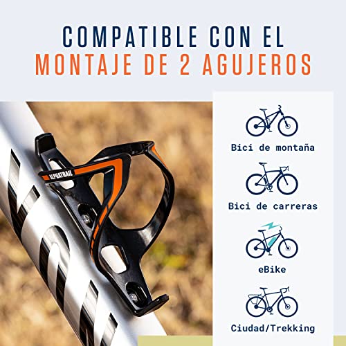 Alphatrail Portabidón para Bicicleta I Garantía Anti-Rotura de por Vida I 36g Lightweight Diseño I Incl. Tornillos I Compatible con Cube, SKS, Elite, Topeak y Otras Botellas de Bebida I Naranja