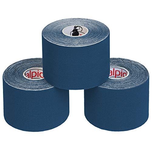 ALPIDEX Cinta Kinesiología Tape 5 m x 5 cm Cinta Muscular E- Book Ejemplos Aplicación, Color:azul oscuro, Cantidad:3 rollos