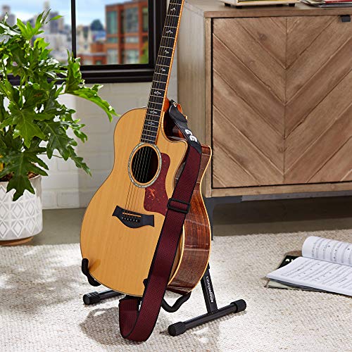 Amazon Basics - Correa ajustable para guitarra eléctrica/acústica/bajo, de algodón, incluye 3 portapúas, rojo