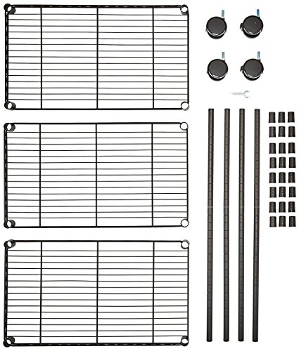 Amazon Basics - Estantería de 3 baldas, con ruedas - Negro