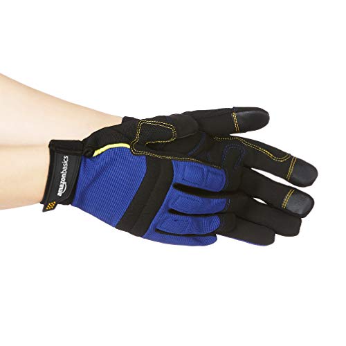 Amazon Basics - Guantes de trabajo con agarre flexible mejorado, talla XL, azules