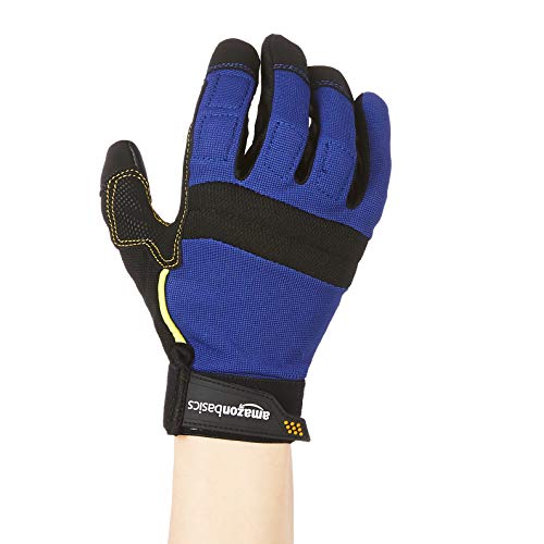 Amazon Basics - Guantes de trabajo con agarre flexible mejorado, talla XL, azules