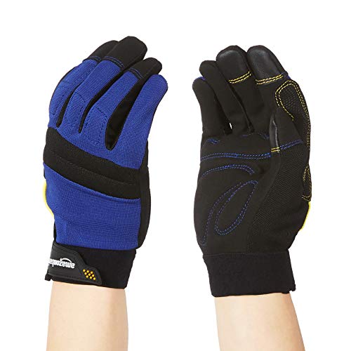 Amazon Basics - Guantes de trabajo con agarre flexible mejorado, talla XL, azules