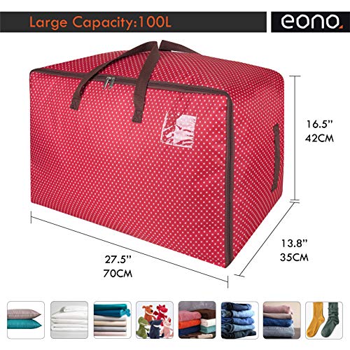 Amazon Brand – Eono 100L Bolsa de Almacenamiento Grande, Bolsa de Tela para Ropa, tamaño Ultra Grueso bajo la Cama, a Prueba de Humedad- Rojo