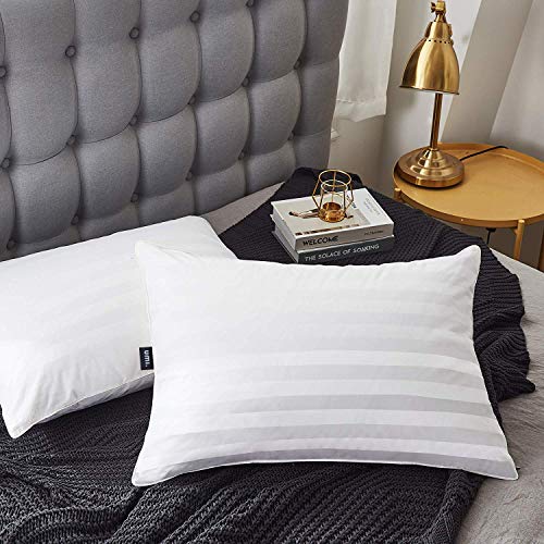 Amazon Brand - Umi Almohadas de Plumas de Ganso Lujo con 2 Rayados Protectores Exteriores, Tela 100% Algodón, 50x70cm