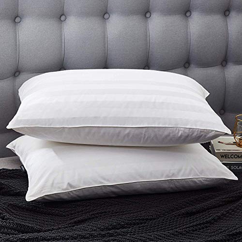 Amazon Brand - Umi Almohadas de Plumas de Ganso Lujo con 2 Rayados Protectores Exteriores, Tela 100% Algodón, 50x70cm