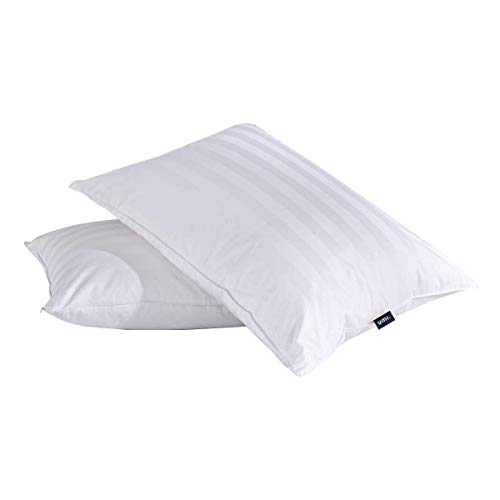 Amazon Brand - Umi Almohadas de Plumas de Ganso Lujo con 2 Rayados Protectores Exteriores, Tela 100% Algodón, 50x70cm