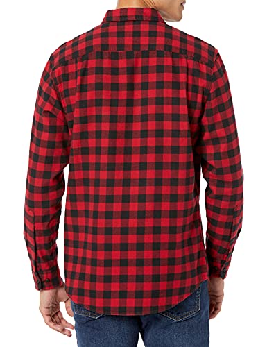 Amazon Essentials - Camisa de franela a cuadros de manga larga y ajuste regular para hombre, Rojo (Red Buffalo Plaid), US S (EU S)