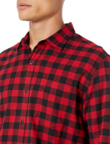 Amazon Essentials - Camisa de franela a cuadros de manga larga y ajuste regular para hombre, Rojo (Red Buffalo Plaid), US S (EU S)