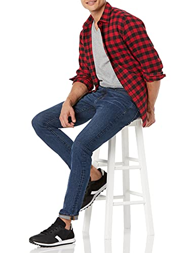 Amazon Essentials - Camisa de franela a cuadros de manga larga y ajuste regular para hombre, Rojo (Red Buffalo Plaid), US S (EU S)