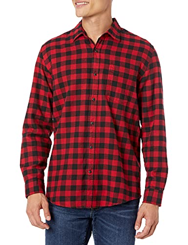 Amazon Essentials - Camisa de franela a cuadros de manga larga y ajuste regular para hombre, Rojo (Red Buffalo Plaid), US S (EU S)