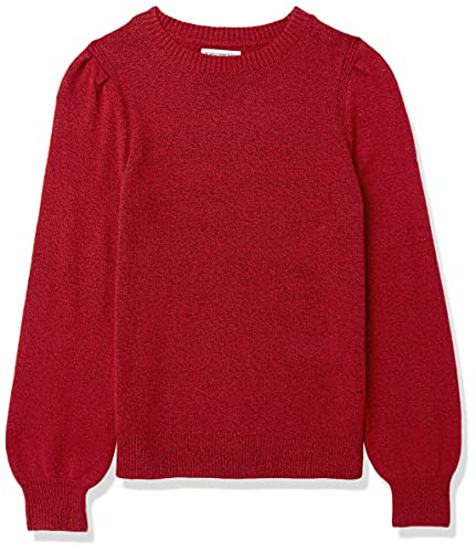 Amazon Essentials Suéter de Cuello Redondo con Hombros Plisados y Tacto Suave, Rojo Oscuro, S