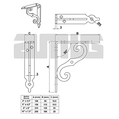 AMIG 8193 - Palomilla Modelo 2 | Soporte en acero | Acabado: Blanco | Medida: 100 X 90 mm | Peso máx. recomendado: 75 Kilogramos