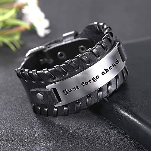 AMOZ Pulsera de Cuero Trenzada con Frase Inspiradora Grabada Brazaletes con Colgante de Plata de Acero Inoxidable Regalos de Estímulo Significativo para Hombres Y Mujeres Tengo un Potencial Ilimitado