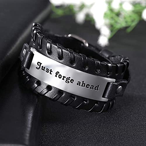 AMOZ Pulsera de Cuero Trenzada con Frase Inspiradora Grabada Brazaletes con Colgante de Plata de Acero Inoxidable Regalos de Estímulo Significativo para Hombres Y Mujeres Tengo un Potencial Ilimitado