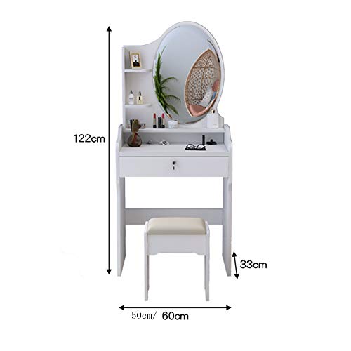 AMY-XCQ Mini Tocador En Alquiler, Departamento Pequeño, Sencillo con Taburete De Maquillaje, Muebles De Dormitorio, Sencillo,Blanco,50cm