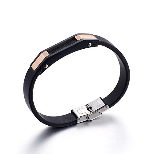 ANAZOZ Pulseras de Cadena para Hombres,Pulsera Hombre Acero Inoxidable Cuero con Geométrico Brazaletes Negro