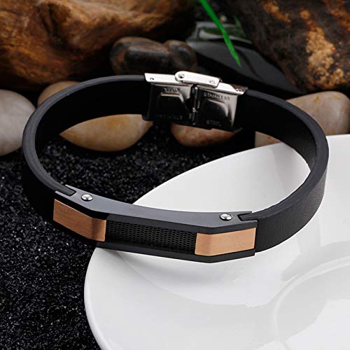 ANAZOZ Pulseras de Cadena para Hombres,Pulsera Hombre Acero Inoxidable Cuero con Geométrico Brazaletes Negro