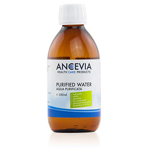 Ancevia® - Agua farmacéutica de 250 ml, certificado Ph. Eur., para líquidos de vapeadores, cosméticos, diluyentes, estéril y de alta pureza, Aqua purificata, fabricada en Alemania