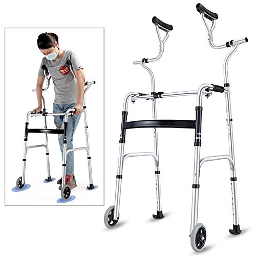 Andador Andadores para Ancianos Andador para personas de la tercera edad con soporte axilar, muleta plegable de aluminio para trabajo pesado con ruedas, andador vertical de pie para personas altas, ca