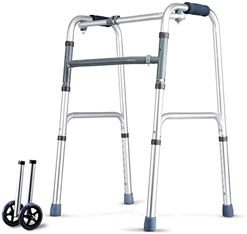 Andador con Andador Andador geriátrico Plegable para Ancianos con 2 Ruedas - Altura Ajustable: 75-93cm - Andador de Transporte Movilidad Ayuda para Caminar F