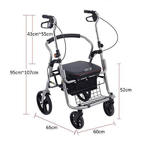 Andador De Acero Ligero Carro Rodante Plegable Rollator De 4 Ruedas con Asiento Y 3 Altura Ajustable, para Personas Mayores Y Adultos