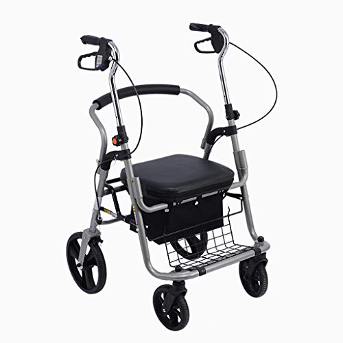 Andador De Acero Ligero Carro Rodante Plegable Rollator De 4 Ruedas con Asiento Y 3 Altura Ajustable, para Personas Mayores Y Adultos