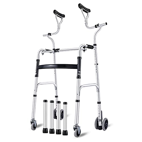 Andador para Ancianos Personas Mayores Caminante Vertical Con Almohadilla De Soporte Axilar, Andador De 4 Ruedas Plegable Altura Ajustable Aluminio Ayudas De Movilidad, Altas ( Color : Without seat )