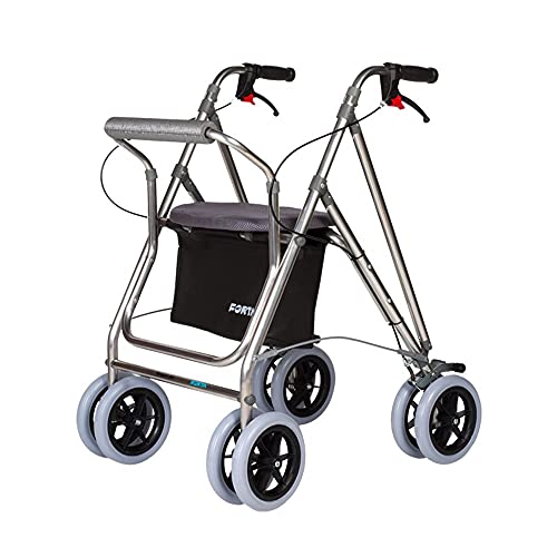 Andador para ancianos , Rollator de aluminio , Andador con frenos y asiento , De aluminio plegable , Color gris