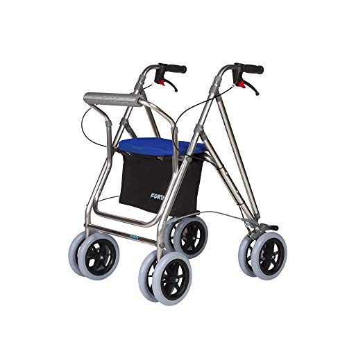 Andador para ancianos , Rollator de aluminio , Andador on frenos y asiento , De aluminio plegable , Color azul