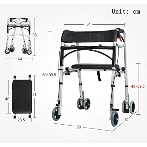 Andador para silla de ruedas, andador de freno Aluminio Auxiliar de cuatro patas Muletas Rehabilitación Aleación Pasamanos doble Rueda Andador para ancianos discapacitados 60cmx61cmx80cm Bastón