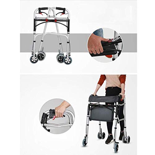 Andador para silla de ruedas, andador de freno Aluminio Auxiliar de cuatro patas Muletas Rehabilitación Aleación Pasamanos doble Rueda Andador para ancianos discapacitados 60cmx61cmx80cm Bastón