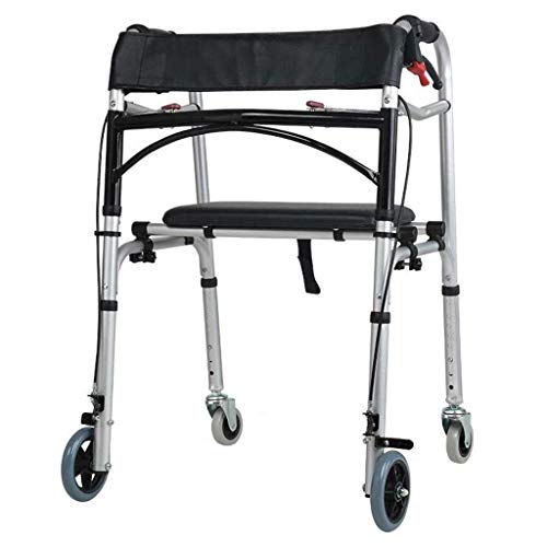 Andador para silla de ruedas, andador de freno Aluminio Auxiliar de cuatro patas Muletas Rehabilitación Aleación Pasamanos doble Rueda Andador para ancianos discapacitados 60cmx61cmx80cm Bastón