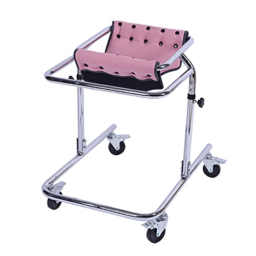 Andador Pediátrico Plegable Ajustable con Asiento y Ruedas Extraíbles, Andador de Entrenamiento Vertical para Discapacitados, Niños y Adolescentes, Andador de Ayuda a La Movilidad (Color: Rosa)