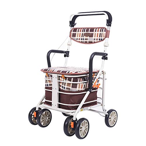 Andador Rodante De Aleación De Aluminio De 4 Ruedas Rollator Plegable Ligero con Asiento Y Freno Extraíbles, Altura Ajustable