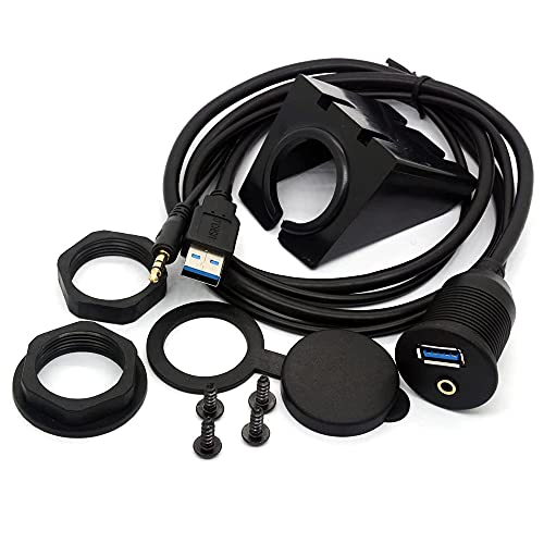 Andifany Cable USB para Montaje en AutomóVil de 3,5 Mm + USB3.0 AUX Cable de Montaje Impermeable para Panel de Tablero de ExtensióN para AutomóVil, Barco y Motocicleta - 3 Pies