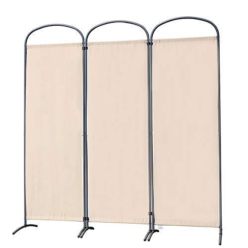 Angel Living Biombo Separador de 3 Paneles con el Techo y la Base de la Forma Curva, Decoración Elegante, Separador de Ambientes Plegable, Divisor de Habitaciones, 168,5 x 185 cm (Beige)