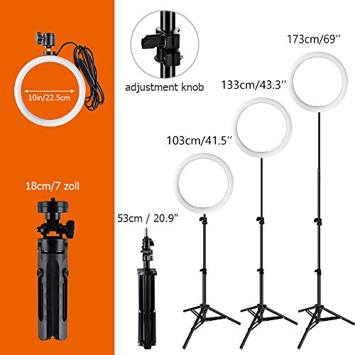 Anillo aro de luz de 10 Inch con 2 trípode, 3 Colores de luz y 11 Niveles de Brillo para Selfie, Mando a Distancia Bluetooth, iluminación para Maquillaje, Live Stream, Youtube