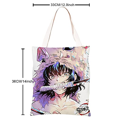 Anime Demon Slayer Bolsa de lona de hombro de doble cara de dibujos animados de moda bolsa de hombro con cremallera bolsa para el dolor, Purple, Medium