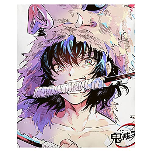 Anime Demon Slayer Bolsa de lona de hombro de doble cara de dibujos animados de moda bolsa de hombro con cremallera bolsa para el dolor, Purple, Medium