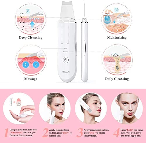 ANLAN Peeling Ultrasónico Facial Skin Scrubber Exfoliación Facial Ultrasónica Limpiador de Poros para Limpieza Facial y Cuidado Facial